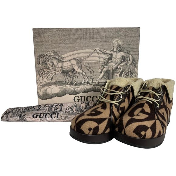 Gucci Women's Gucci Brown GG Wool Fur Ankle Boots Booties Beige & Brown DM54 - Picture 7 of 9